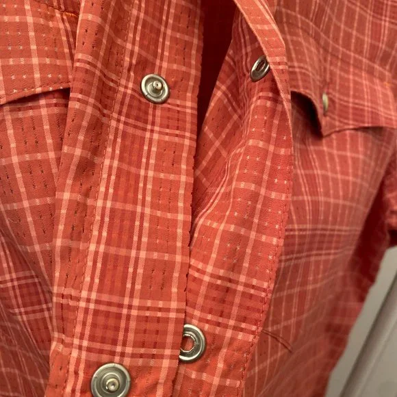 ORVIS men orange gingham style snap button shirt, XXL - Picture 7 of 13